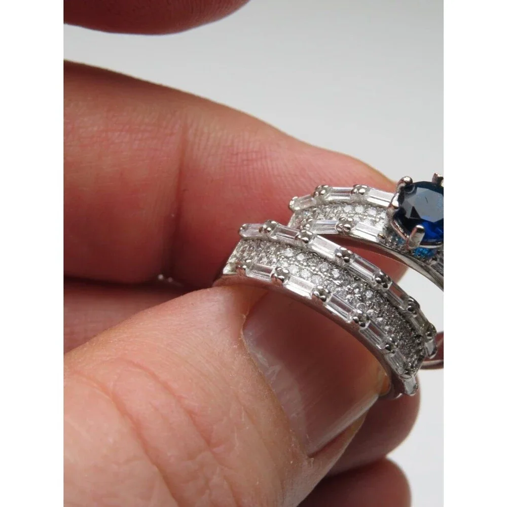 *925 Sterling Silver Diamond sapphire wedding engagement Band